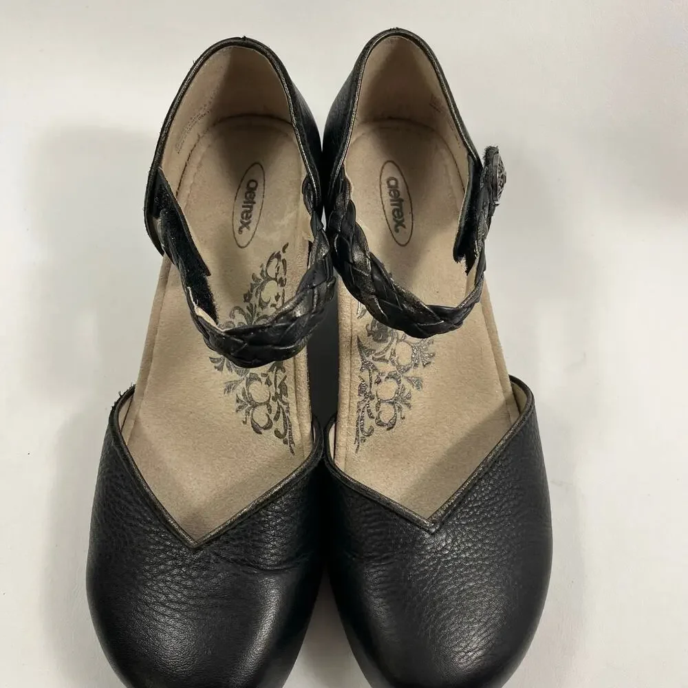 Aetrex Mia Mary Jane Wedge Shoes EU 39 US 8.5 Black Classic Preppy Casual